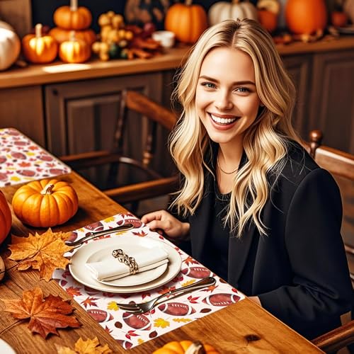 WRAPAHOLIC Fall Disposable Paper Placemats Set - 50 Sheets 11x17 Inch Footballs & Leaves