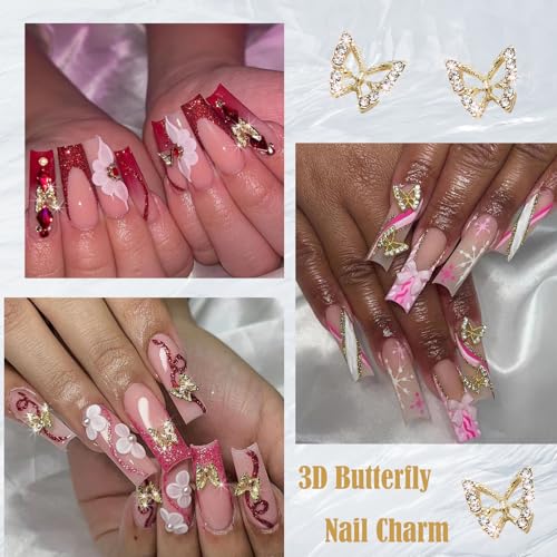 ZUMILLMN 40pcs 3D Butterfly Nail Charms Crystal Rhinestone Metal Alloy Decor