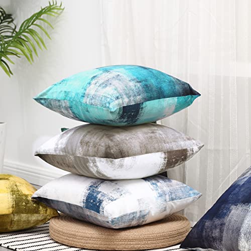 Alricc Turquoise Velvet Throw Pillow Covers, 18x18 Inch, 2 Pack