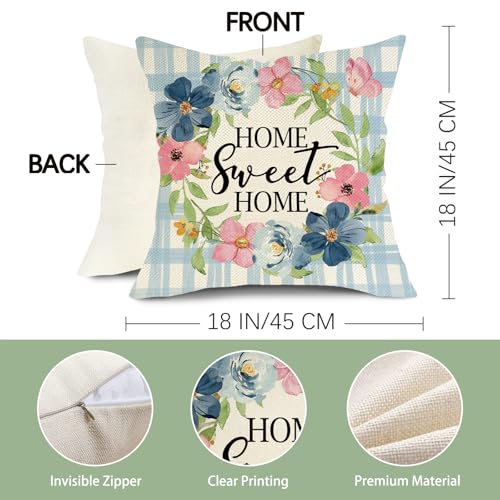 Fjfz Navy Flower Throw Pillow Covers 18x18 Set of 4 Cotton Linen