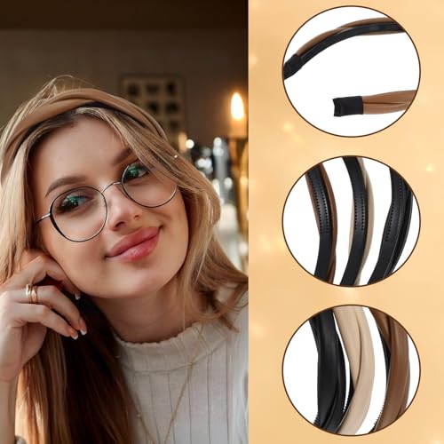 HJZHII 4 Pcs Thin Leather Headbands for Women Non-Slip Soft PU Hair Bands