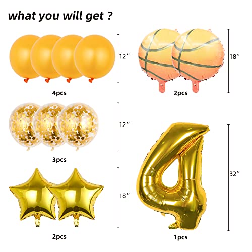 Basketball Theme Party Balloon Set - 12 Pcs Gold & Foil Balloons