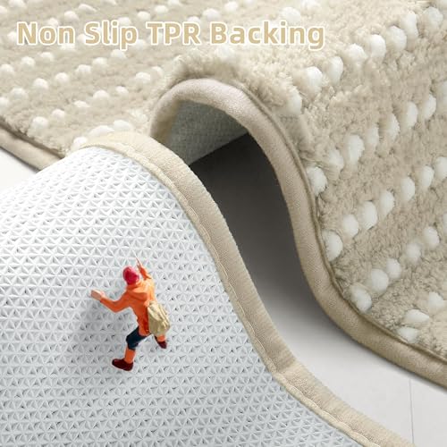 Beige Extra Soft Chenille Bath Rug Mat 17'' x 24'' - Non-Slip, Quick Dry