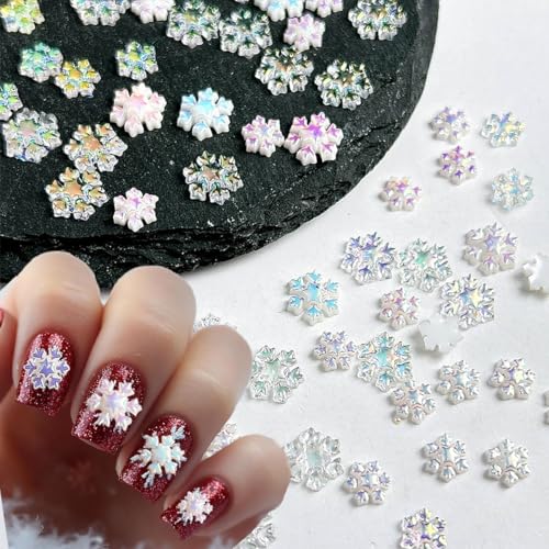 100Pcs Christmas Snowflake Nail Charms 3D Resin Rhinestones