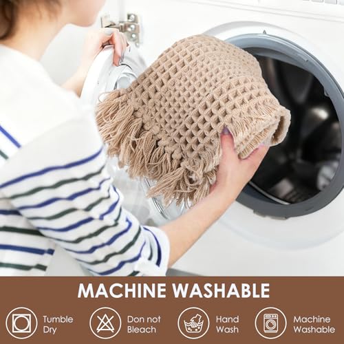 Super Absorbent Waffle Bath Mat with Tassels - Non-Slip, Soft, Quick Dry, 17"x24" Khaki