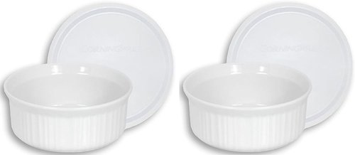 CorningWare French White Round Dish Set - 24-Ounce with Plastic Cover | Pack of 2 Dishes