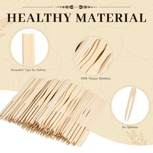 YANPROG Bamboo Mini Forks - 3.5" Disposable Appetizer Forks (100 Pcs)