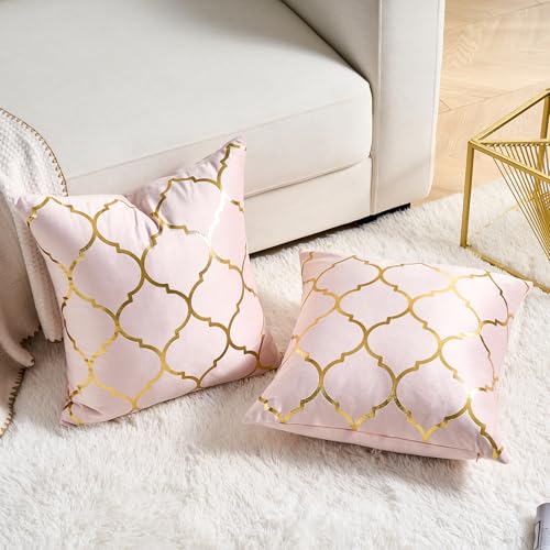 Pack of 2 Gold Velvet Pillow Covers 18x18 - Modern Farmhouse Accent Cushions