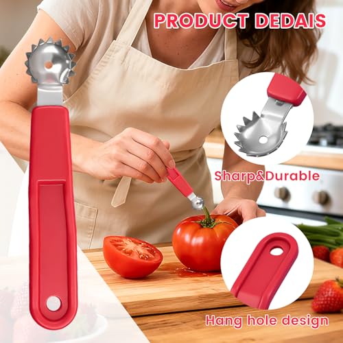 5-Piece Tomato and Strawberry Corer Tool, Red Stainless Steel Stem Remover