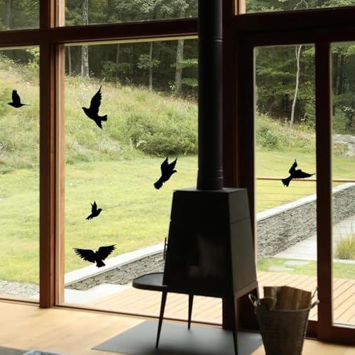 Black Bird Window Clings - 16 Piece Anti-Collision Decals for Glass