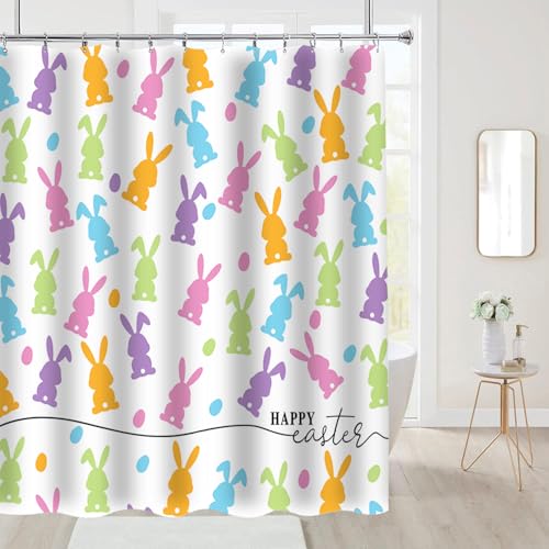 Easter Bunny Shower Curtain Set - Multicolor 72x72 Inches