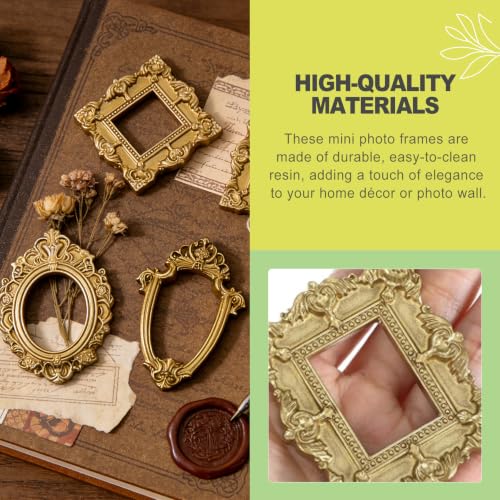 10 Mini Vintage Gold Picture Frames - Ornate Resin Photo Displays