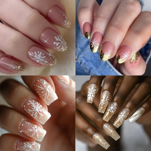 Christmas Snowflake Nail Stickers 3D Gold White Winter Decals