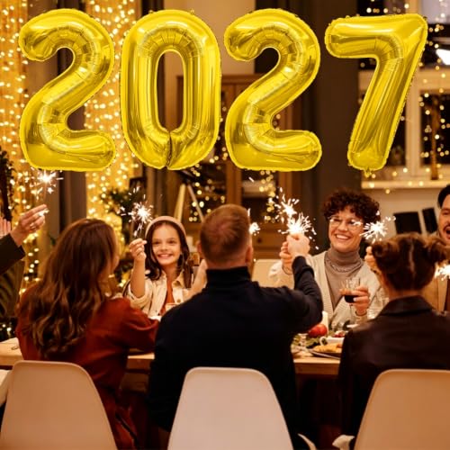 40 Inch Gold 2027 Number Balloons - Mylar Foil Decorations for Party