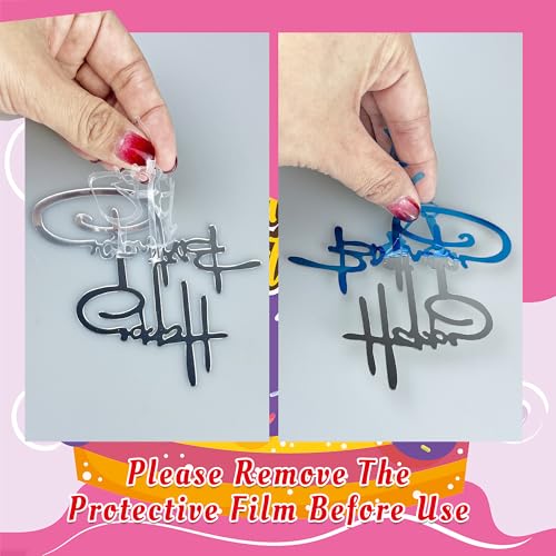 24PCS Silver Happy Birthday Cake Toppers | Mirrored Acrylic Decorations Set