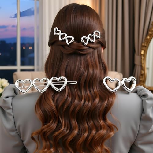 Silver Hollow Love Heart Hair Barrettes Alloy Hair Clip for Women Girls