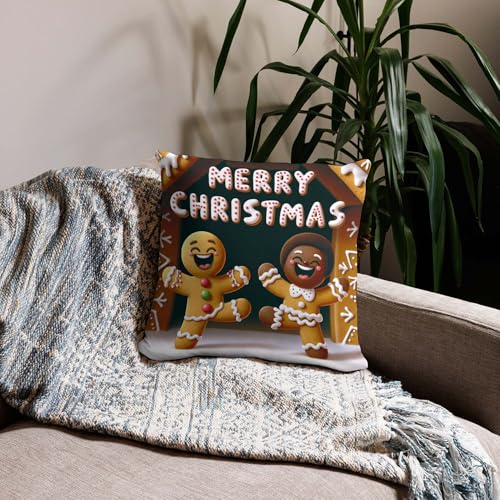 Funny Gingerbread Men 16x16 Inch Throw Pillow Cover - Merry Christmas Design