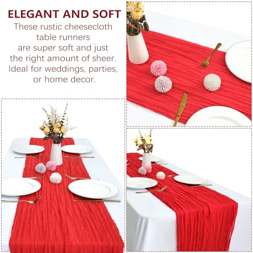 Red Cheesecloth Table Runner 35 x 120 Inches - 12 Pack, 10 Ft Each - Wedding & Party Decor