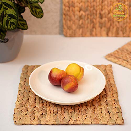 Water Hyacinth Square Placemats Set of 4 - Handmade Boho Rattan Table Decor