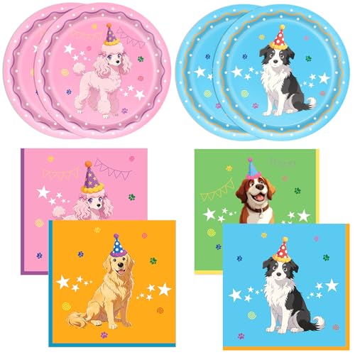 40pcs Dog Birthday Party Supplies Set - Plates & Napkins for 20 Guests