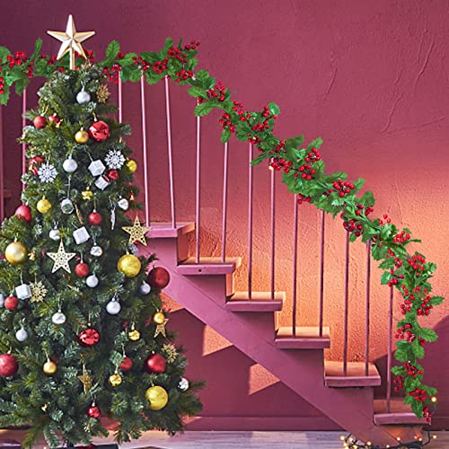 6FT Red Berry Holly Christmas Garland with Lights - Battery Operated