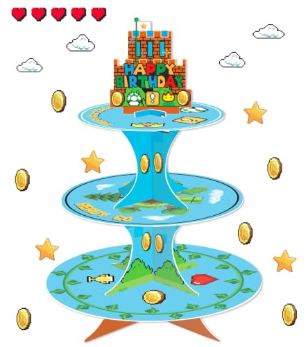 Super Brothers Cupcake Stand with 24 Toppers for Birthday Parties