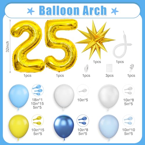 25th Birthday Balloon Arch Kit, Blue and Yellow Party Decorations