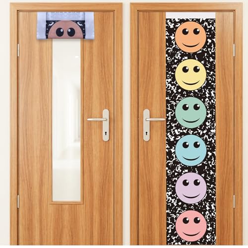 Composition Face Door Window Curtains - Pastel Smile Design, 2 Pcs 7.8 x 35 in Blackout Covers for Classroom & Nursery