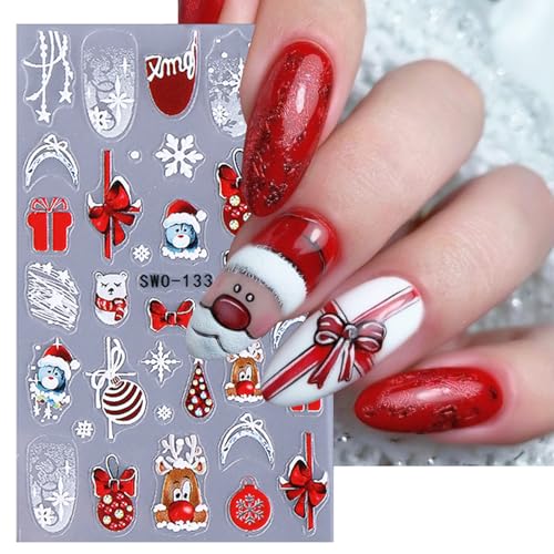 Christmas Nail Stickers 5D Embossed Winter Snowman Gingerbread Decals 2 Sheets