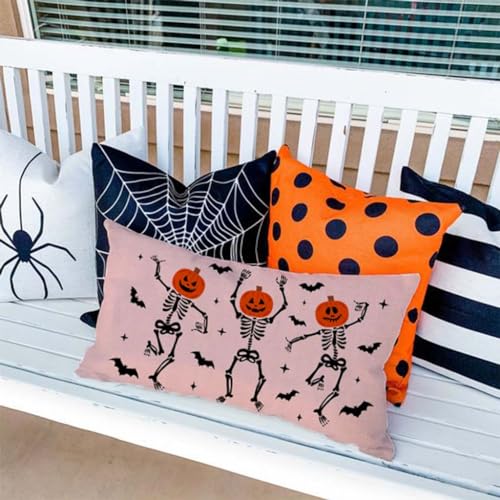 Halloween Dancing Skeleton Throw Pillow Cover 12x20 Inch Lumbar Case