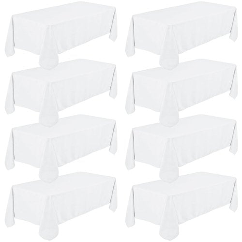 Fivenl 8 Pack Premium White Tablecloth 90 x 132 Inch, Rectangle Table Clothes for 8 Foot Tables Washable Polyester Fabric Table Covers for Wedding Party Reception Banquet Buffet Restaurant