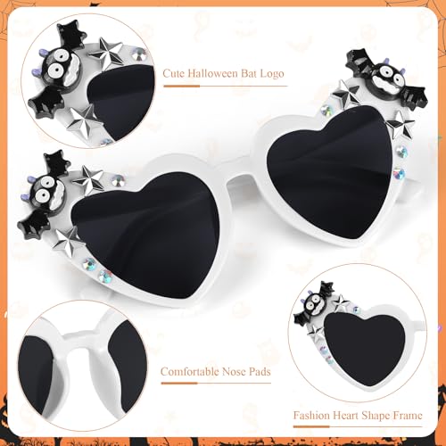 Gothic Heart Shaped Halloween Sunglasses - Bat Wing Pumpkin Design