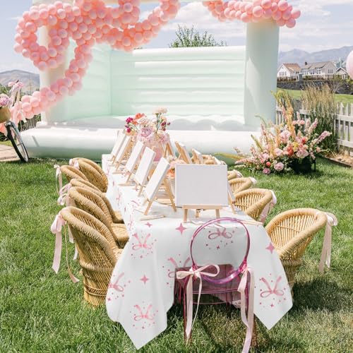 YTHETM 2-Pack Pink Bow Tablecloths - 54 x 108 Inches for Parties