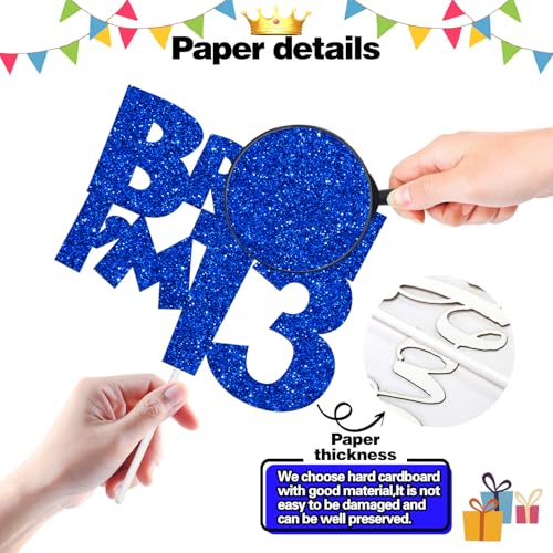 Bruh I'm 13 Blue Glitter Cake Topper Official Teenager Birthday Party