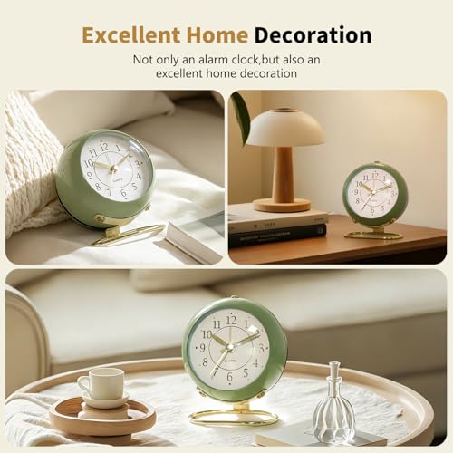 Azxb Retro Analog Alarm Clock - Avocado Green, Silent & Backlit