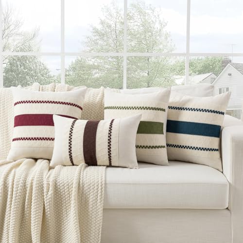 26x26 Inch Set of 2 Burgundy Boho Decorative Throw Pillow Covers - Cotton & Textured Cushion Cases