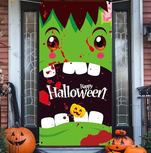 Halloween Door Cover Banner 71x35 Scary Fabric Photo Backdrop