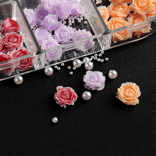 FSpronail 3D Resin Rose Camellia Flower Nail Art Charms 2 Boxes