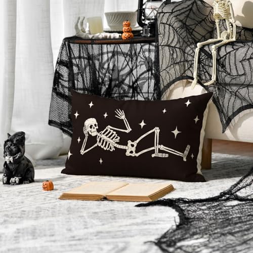AVOIN colorlife Halloween Skull Throw Pillow Cover, 12x20 Inch Farmhouse Case