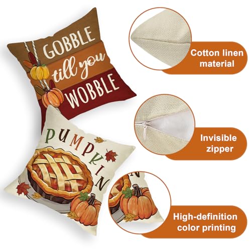 Ussap 18 x 18 Inch Thanksgiving Turkey Pillow Covers Set of 4 - Fall Decor