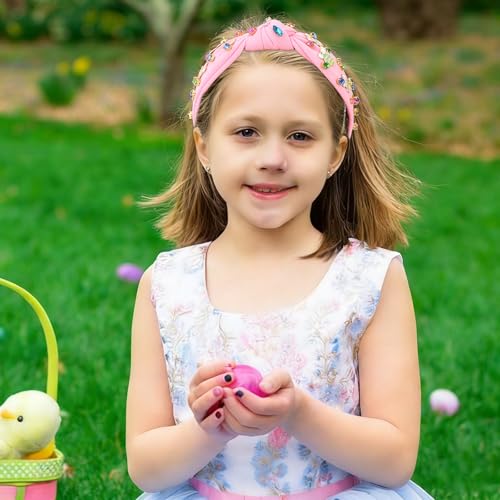 Esitrormi Easter Rhinestone Bunny Knotted Headband Pink Hair Accessory