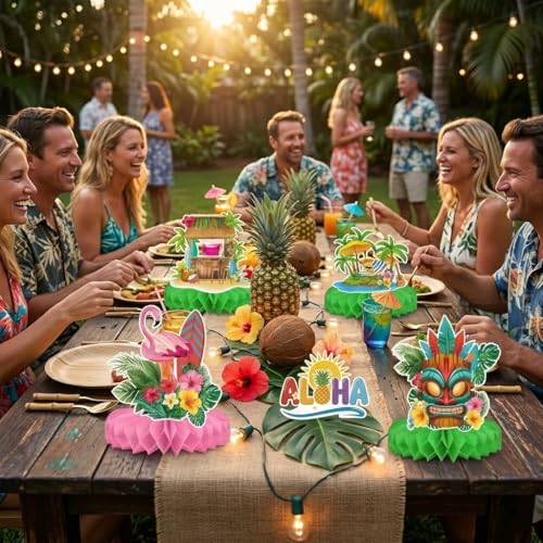 Hawaiian Luau Honeycomb Centerpieces, 9-Piece Tropical Party Table Decor