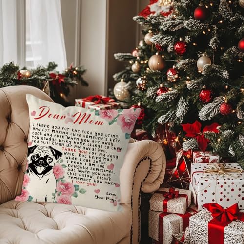 Pug Mom Pillow Cover 18x18 Inch - Heartwarming Gifts for Dog Lovers