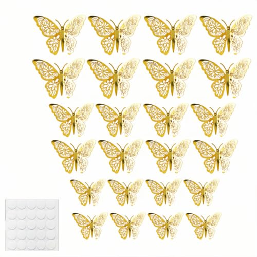 24Pcs 3D Gold Butterfly Wall Decor - Removable DIY Stickers
