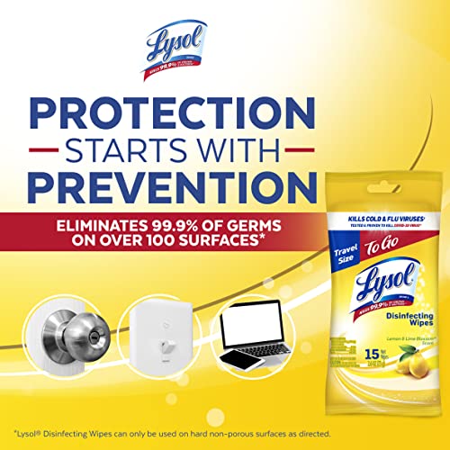 Lysol Disinfecting Wipes To-Go Pack Lemon Scent 15 Count (Pack of 2) - Kill 99.9% of Viruses & Bacteria