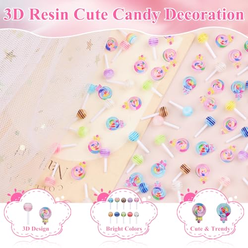 editTime 100pcs 3D Lollipop Nail Charms Resin Kawaii Candy Decals