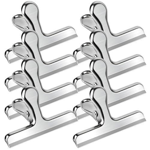 12cm Stainless Steel Bag Clips - 8 Pack Heavy Duty Silver Chip Clamps