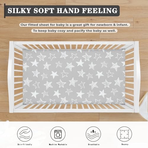 Grey Fitted Crib Sheet for Boys & Girls - Star Print, 52x28x8 in