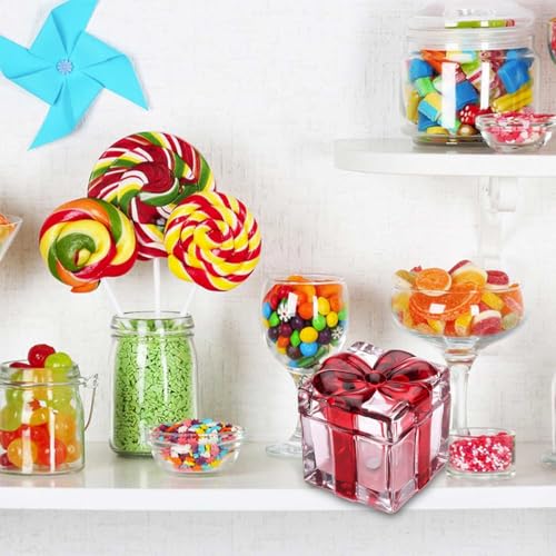 Red Square Crystal Candy Dish with Bowknot Lid, Glass Christmas Decor - 1 Pack
