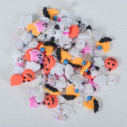 90 Pcs Halloween Resin Nail Charms 3D Pumpkin Ghost Bat Gothic Gems